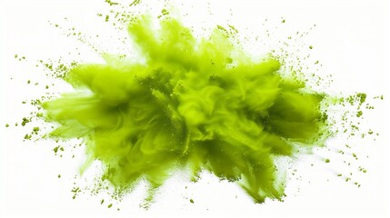 Lime Green Color Powder Chalk Explosion on White Background