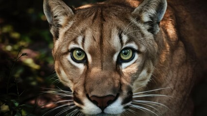 Obraz premium Big eyes. Mountain lion green eyes close up