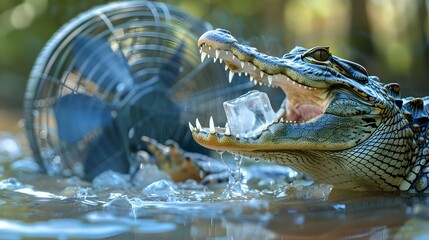 Obraz premium Alligator Seeking Relief from Global Warming's Rising Temperatures