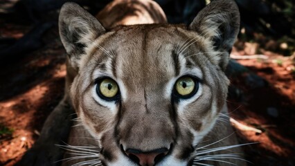 Obraz premium the eyes of a mountain lion, with a dazzling green hue