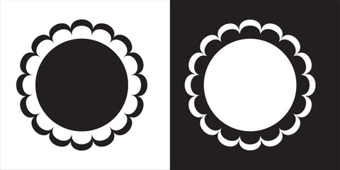 Scalloped circle frame icons. Round scalloped frame. Scalloped circle shape and frame sticker with border on white background. vector illustration.