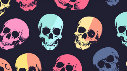 Cute and Colorful Skull Pattern. Bright and Simple Flat Design with Cheerful Colors