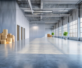 Industrial empty warehouse space with copyspace for text.
