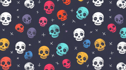 Cute and Colorful Skull Pattern. Bright and Simple Flat Design with Cheerful Colors