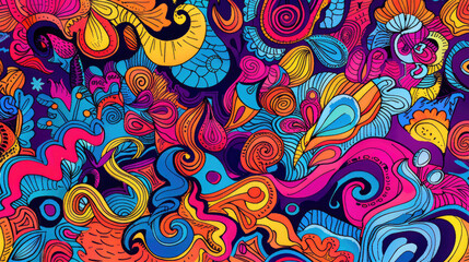 Playful Doodle Art Pattern in Vibrant Colors. Expressive and Bright Design with Vivid Colors