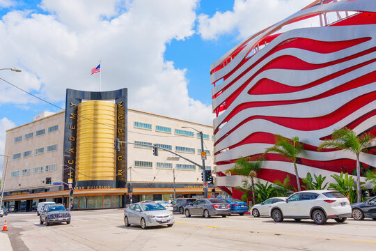 Los Angeles, California - April 4, 2024: View of Saban Building and Petersen Automotive Museum