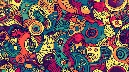 Playful Doodle Art Pattern in Vibrant Colors. Expressive and Bright Design with Vivid Colors