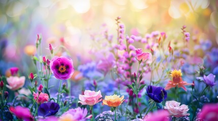 Fototapeta premium Field of Wildflowers with Purple and Pink Hues