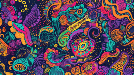 Playful Doodle Art Pattern in Vibrant Colors. Expressive and Bright Design with Vivid Colors
