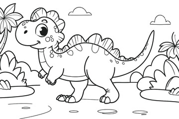baby dinosaur black and white perfect for colouring book