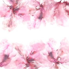 Fototapeta premium Floral frame. Floral greeting card with pink peony. Wedding invitation design with beautiful watercolor flowers 