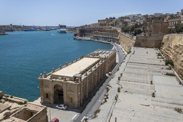 Tipical street of La Valletta with wooden terraces in Malta.