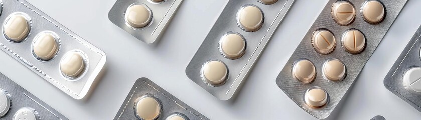 Rapamycin tablets on sleek display, modern packaging, clean white background, topdown angle, premium ad style