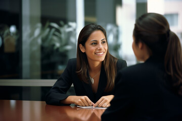 Obraz premium Committed Hispanic female leader in a business meeting