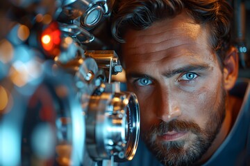 Focused Engineer Operating High-Tech Machinery - Industrial Precision and Technological Innovation