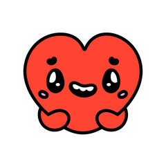 Groovy Heart character. Cute retro groovy sticker. Funny face emotion. Cartoon groovy love emoji. Comic happy heart character in trendy retro 60s 70s style. Vector isolated illustration