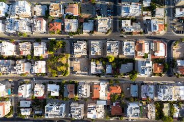 Aerial view of urban Limassol grid layout at sunset. Cyprus
