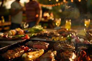 Grilled Steak and Vegetables On a Barbecue
