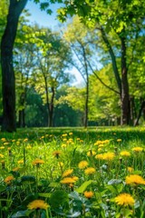 Fototapeta premium garden grass dandelion sun. Selective focus