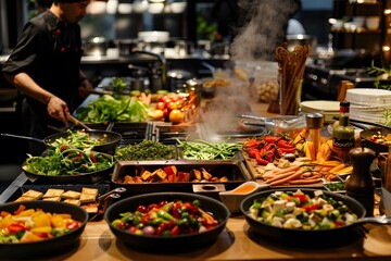 Obraz premium A Culinary Masterpiece: Fresh Ingredients Ready to be Transformed