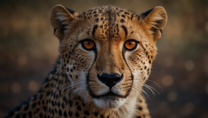 A tight shot of a cheetah's expressive face gazing into the camera with intense eyes.