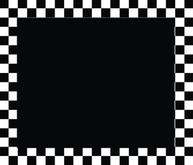 Rectangle frame with checkered print on borders. Rectangular vignette with checkerboard, race flag or chess game pattern isolated on white background. Vector illistration. EPS 10