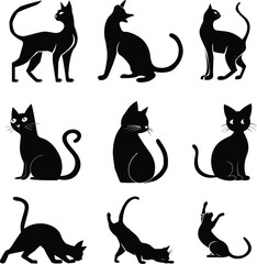 Minimalist cat silhouette, vector art, simple lines, sitting pose, clean design