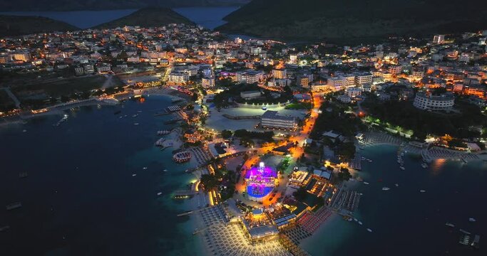 Ksamili beach in Sarande, southern Albania at night. 