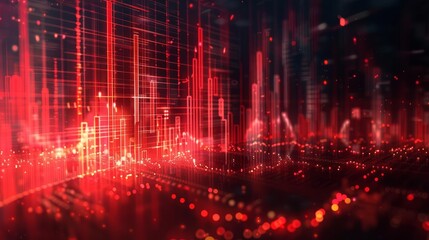 An abstract representation of a stock market crash with red descending lines and data points against a dark background The image should convey the dramatic impact of market downtur