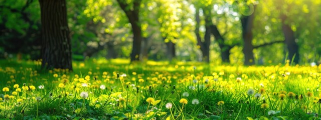 Obraz premium garden grass dandelion sun. Selective focus