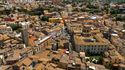 Obraz premium Aerial view of Fontana Grande square in Viterbo, Lazio, Italy. It is located in the historic center of the city.