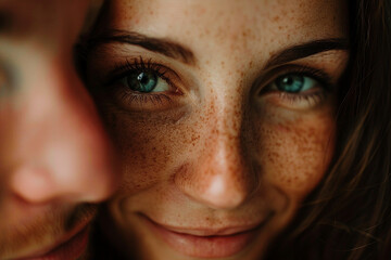 AI generated close up photo image of a happy beautiful young couple enjoying spending time at home together