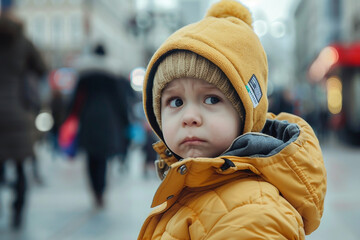 Poor little kid lost in big city forest woods airport street, Generative AI modern technology picture