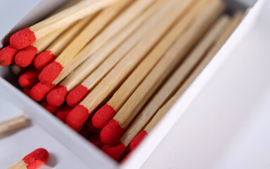 A box of matches on the table. Matches. Close-up. Macro. White background