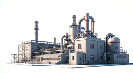 3D vector illustration of a modern factory, manufacturing industry, plant (factory) project, modern eco-friendly manufacturing