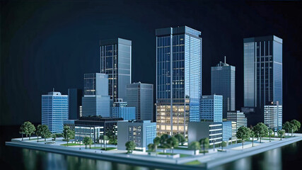 Fototapeta premium Commercial real estate development project, large multi-story office buildings in the city, image of developers and investors planning office buildings,