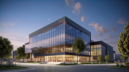 Obraz premium Commercial real estate development project, large multi-story office buildings in the city, image of developers and investors planning office buildings,