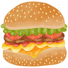 watercolor painting figure Hamburger for use as a decorative illustration.