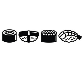 sushi japanese food icons symbol vector design black white colors simple illustration collections sets