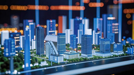 Commercial real estate development project, large multi-story office buildings in the city, image of developers and investors planning office buildings,