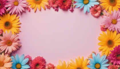 Fototapeta premium Colorful Flowers Flatlay with Copy Space