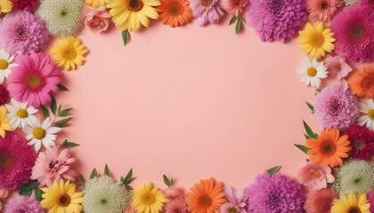 Obraz premium Colorful Flowers Flatlay with Copy Space