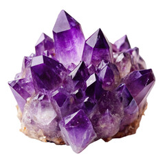 A purple amethyst crystal isolated on transparent background.