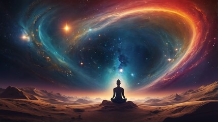 Concept of meditation, yoga, chakra, energy and humans spirituality, wonders and seven chakras illustration