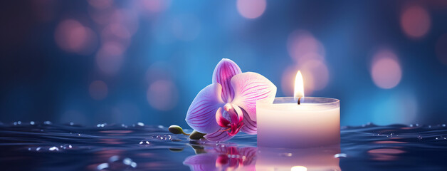 White candle with pink flower