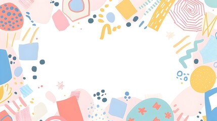 Fototapeta premium Pastel Geometric and Freeform Cartoonish Page Border Design with Blank Space for Customizable Background