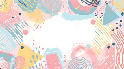 Fototapeta premium Pastel Geometric Doodle Border Pattern with Empty Space for Customizable Design