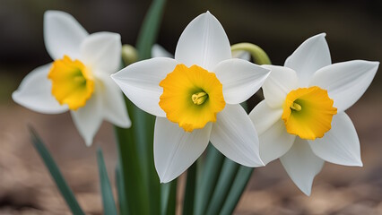 Photo of Suisen (Narcissus) - Narcissus pseudonarcissus Flowers Generative AI