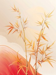 Obraz premium Elegant gold bamboo pattern with intricate leaf design. Soft colors