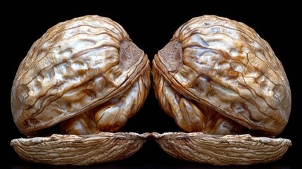 Fototapeta premium Two nuts are shown in this image, one of which is cracked open.